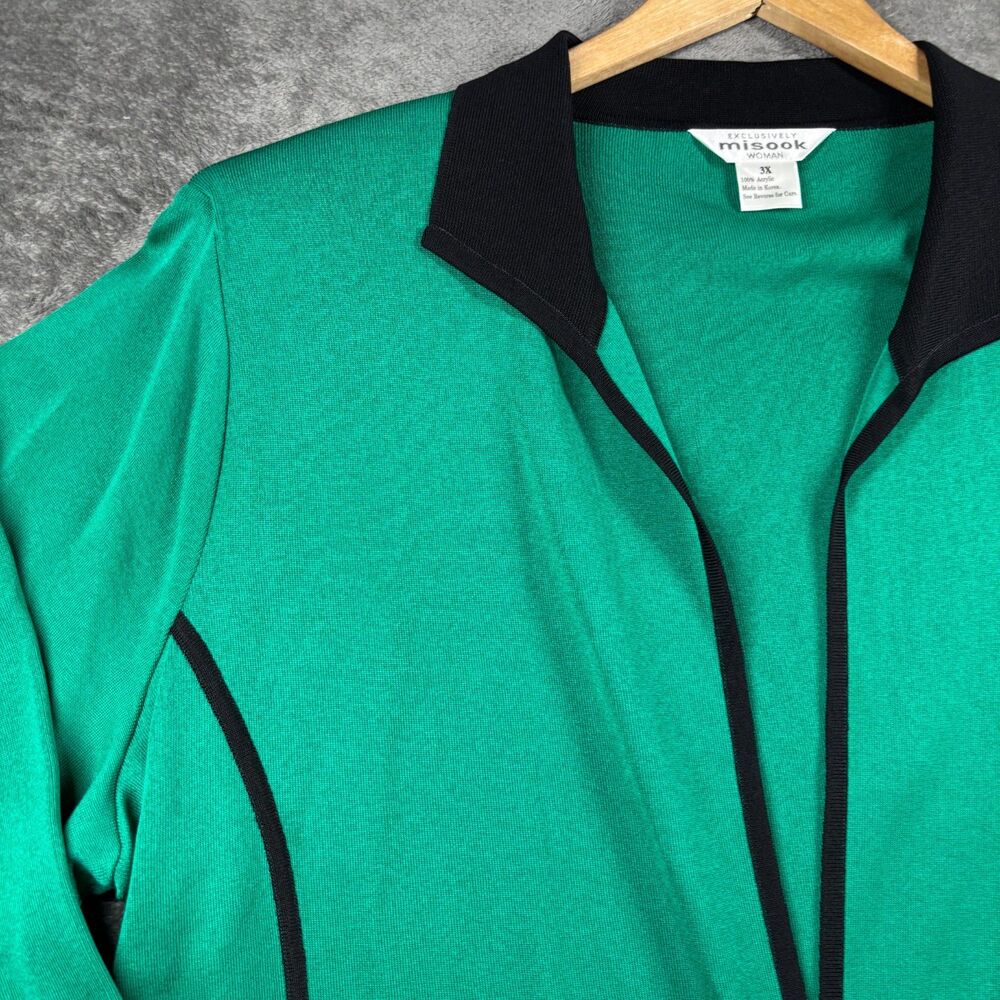 Exclusively Misook Women Vintage Cardigan Open Front Green Black Size 3X I212 - Picture 2 of 9